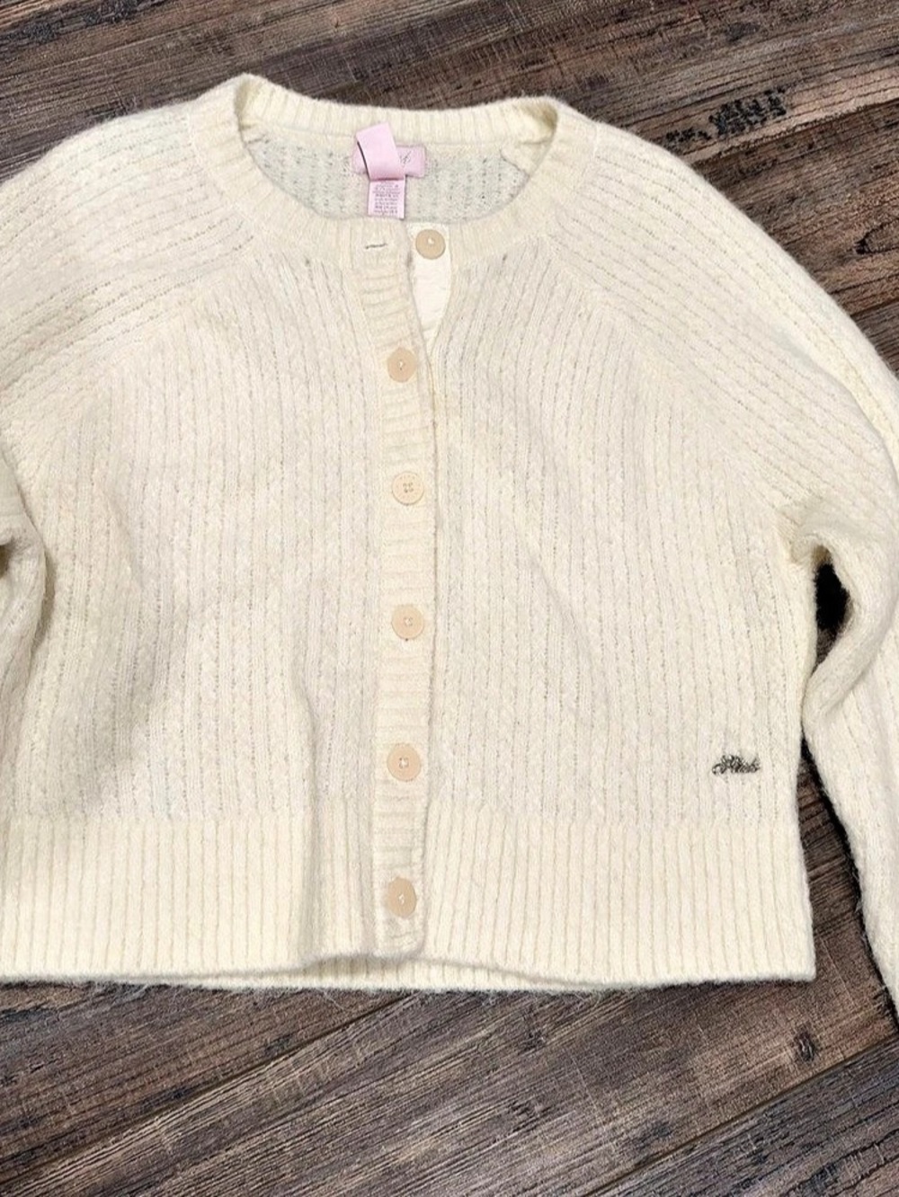 Pink Victoria Secret Cream Knit Cardigan Size small Like New